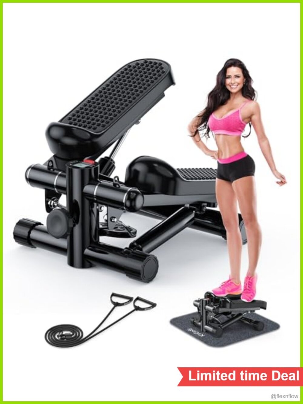 Mini Stepper with Resistance Bands, Portable Cardio Machine, 330LBS Capacity